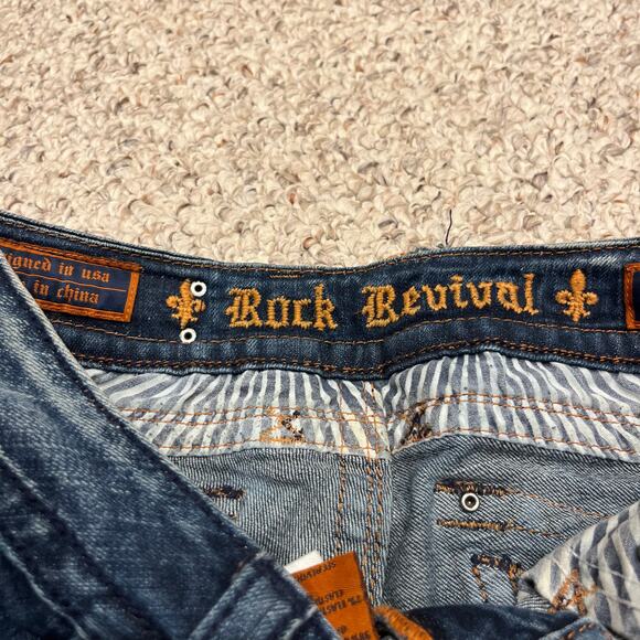 Rock Revival Gwen Boot Cut Jeans Sz 30 Dark Wash Denim Low Rise Retro - Picture 6 of 10